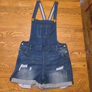Wax Jeans Short Bib Overalls Shortalls‎ Size 3XL Distressed Denim Medium Wash